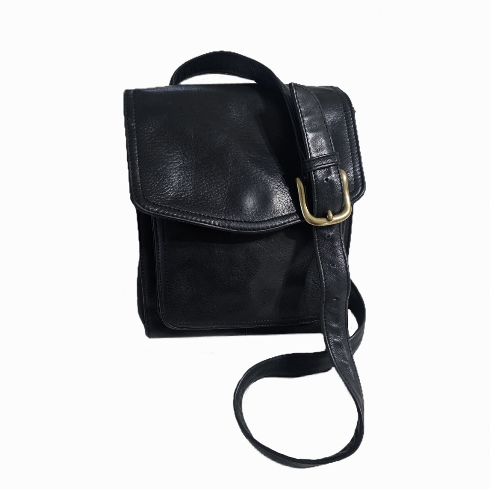 Vintage Fossil Black Leather Crossbody 75082
